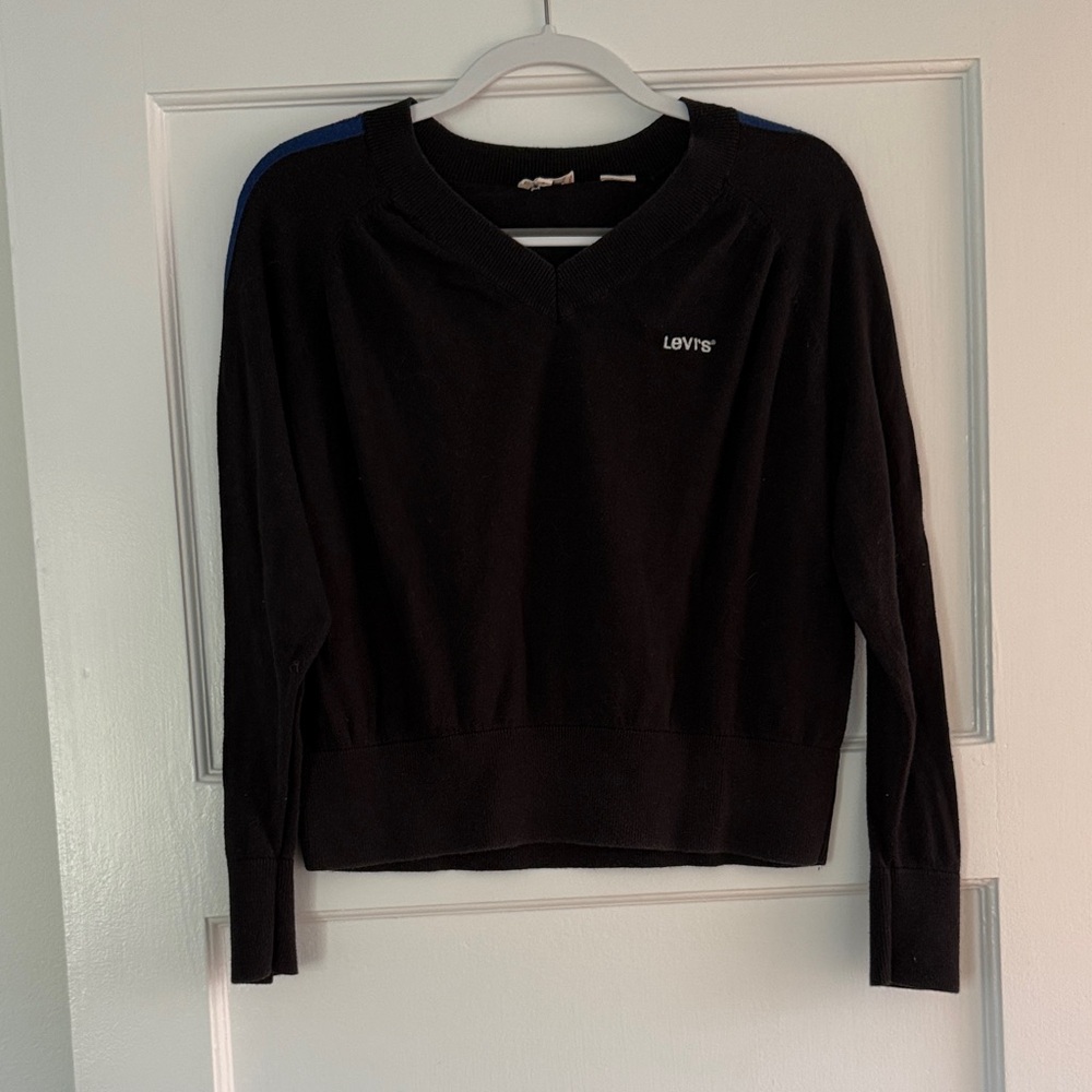 Levi's Black V-Neck Pullover with Blue Shoulder Stripe